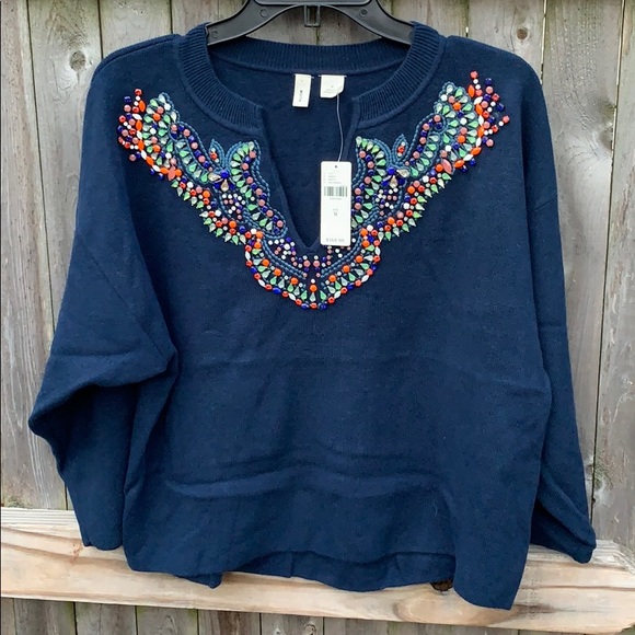 Moth Sweaters - Moth medium navy Marin sweater w/bead accents. NWT